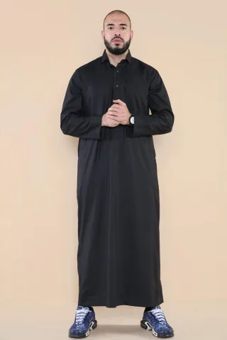 Herren Schwarz Thobe Jubba Saudi Ramadan Eid Islamischer Kaftan Kaudara Arabisch Jubbah
