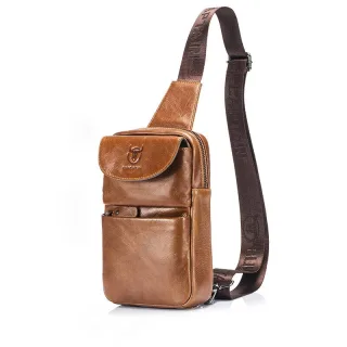 BULLCAPTAIN Retro Genuine Leather Men's Chest Bag Comfy Adjustable Shoulder Strap Crossbody Bags Large-capacity Multi-la