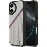 BMW Handyhülle Case iPhone 17 MagSafe Kunstleder grau Tricolor Logo Metall 6,3 Zoll, Kantenschutz