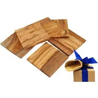 Olivenholz-erleben Getränkeuntersetzer Untersetzer, eckig, aus Olivenholz, Set, 6-tlg., Tischschoner, kratzfest, antibakteriell, langlebig, lebensmittelecht