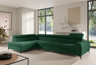 Ecksofa Schlafsofa Sofa TORONTO XL Stoff Element Dunkelgrün Ottomane Links