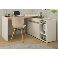 Furn.Design Schreibtisch Center (in Weiß matt mit Wotan Eiche, 3-St., 3-teiliges Set mit Container und Kommode), verschiedene Stellmöglichkeiten