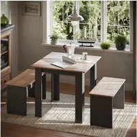 Vicco Essgruppe Sentio, Anthrazit/Goldkraft Eiche, 80 x 80 cm mit 2 Bänken, (Set, 3-tlg., 3-er Set), platzsparend