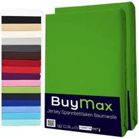 Buymax Spannbettlaken 2-er Set, Doppelpack, Bettlaken, Jersey 100% Baumwolle, Gummizug: rundum, (2 Stück), Pflegeleicht und Atmungsaktiv in Verschiedenen Farben und Größen
