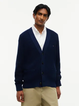 WAFFLE STRUCTURE CARDIGAN Carbon Navy - Gr. - XXL