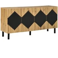 Merax Sideboard mit Rautenmuster, Aufbewahrungsschrank Holzoptik Flur Schrank (1 St), Kommode mit 2 Türen und Push-Open-Funktion, 140x40x70cm