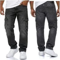 iKENNAS Cargojeans Herren Cargo Jeans Slim Cargohose (2007 Cargo-Jeans) Grau W40 / L32