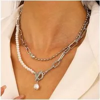 VEKROBOT Kette mit Anhänger Modische mehrreihige Perlenkette silber, mit Anhänger, vielseitig (Set, Collier vintage perles fantaisie – fermoir O), Damen-Schmuckset – mit verstellbarer Halskette