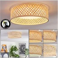 hofstein Deckenleuchte Deckenlampe aus Metall/Bambus/Kunststoff in Naturfarben/Weiß, ohne Leuchtmittel, 3000-6500 Kelvin, Boho-Design, CCT einstellbar 3000-6500 Kelvin, 16 Watt, 2000 Lumen