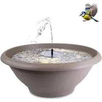 matches21 HOME & HOBBY Wasserspiel Solar-Brunnen Set für draußen - große 50 cm Schale taupe, (1 tlg), Wasser-Fontäne als Solar Spring-Brunnen Garten-Deko Vogeltränke