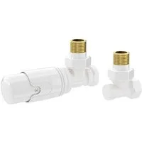 LuxeBath Heizkörperthermostat Thermostatventil + Rücklaufverschraubung für Heizkörper, Heizkörperventil Komplett-Set Weiß Thermostatkopf 1/2" Eckform Ventil