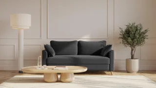 BRUNO Schlafsofa 160cm in Anthrazit | Flow | stabiles Massivholz & Boxspringkomfort