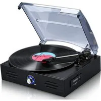 CkeyiN Pro Bluetooth Plattenspieler (Riemenantrieb, 3-Gang 33/45/78 RPM, 7/10/12-Zoll-Schallplatten, Eingebauten Lautsprechern, RCA Line Out/AUX in, Vintage Schallplatten Spieler,Geeignet für Musikliebhaber)