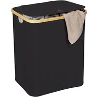 WENKO Wäschetruhe Ecori, Wäschesammler, schwarz, innen feuchtigkeitsabweisend beschichtet, 68 l