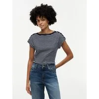 Tommy Hilfiger Kurzarmshirt GOLD BTN CAP-SLV BOAT-NK TEE Baumwolle, mit goldfarbenen Knöpfen
