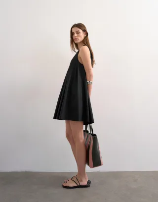 TOPSHOP - TSLEA SL PLEATED MINI DRESS WVN Black - Gr. - 42