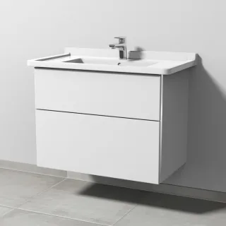 Sanipa 3way Waschtischunterbau zu Duravit Starck 3 Waschtisch mit 2 Auszügen, Weiß-Soft BR71143