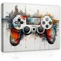 Wallarena Leinwandbild Junge Gaming Game Grau Kinderzimmer 60x40 cm, Junge, 60 x 40 cm