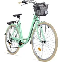 bergsteiger Cityrad Florenz 28 Zoll Damenfahrrad mit Korb, Beleuchtung, ab 160 cm, 7 Gang Shimano Tourney RD-TY21 Schaltwerk, Kettenschaltung, V-Bremsen