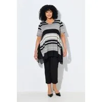 Ulla Popken T-Shirt T-Shirt Ringel Chiffonsaum V-Ausschnitt Halbarm