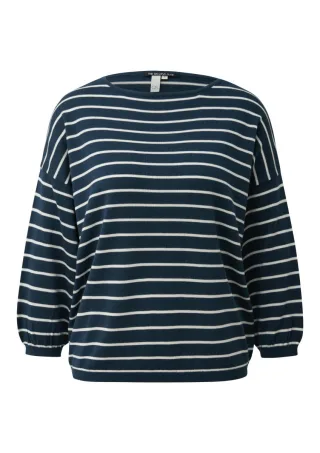 Q/S designed by - Leichter Strickpullover aus Viskosemix blau/weiß - Gr. - XXL