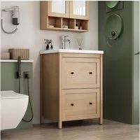 welltime Waschtisch Stockholm (Komplett-Set), Waschplatz mit 2 Auszügen und Softclose Breite 60cm