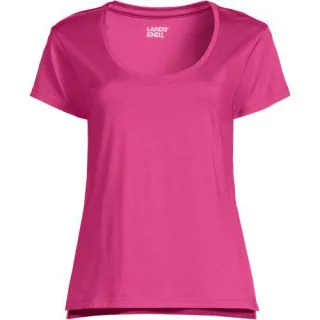 Supima® Shirt mit Ballettausschnitt und kurzen Ärmeln, Damen,  Pink, Baumwolle, by Lands' End