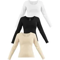 Janice Langarmshirt 3 x Damen Langarmshirt Nimes Figurbetonter Pullover aus Baumwolle