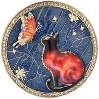 Dark-Desires Brosche Vintage Katzen-Brosche Feuer & Nacht Emaille, Strass & Schmetterling, Damen Brosche vintage Accesssoire retro Anstecknadel