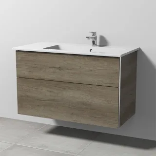 Sanipa 3way Keramik-Set Venticello Keramik-Waschtisch und Unterbau mit 2 Auszügen, Eiche-Nebraska BR32637