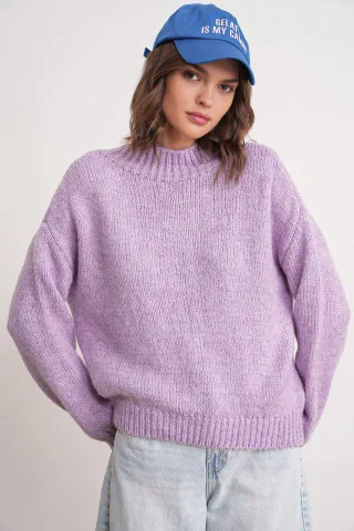 Lässiger Schnitt Rundhals Dickstrickpullover