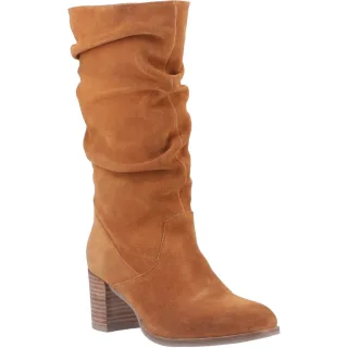 Hush Puppies Cosima Damenstiefel in kniehohen beigefarbenen Wildleder mit Absatz