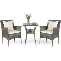 COSTWAY Balkonset, (3-tlg), 2 Personen, Rattan, 2 Sessel & Glastisch, mit Kissen