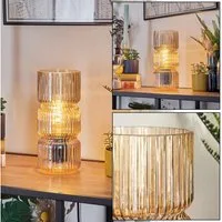 hofstein Tischleuchte Tischlampe aus Metall/Glas in Schwarz/Bernsteinfarben, ohne Leuchtmittel, mit Glasschirm (10,5cm) u. An/-Auschalter, 1x E27, ohne Leuchtmittel