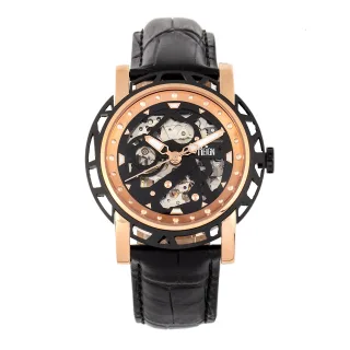 Reign Stavros Automatik-Skelett-Lederarmbanduhr