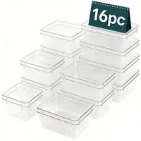 HEYHIPPO Schubladenbox 16 Schubladen-Organizer,5 Größen von Aufbewahrungsboxen für Krimskrams, (16er-Packung, Büroaufbewahrung, Kosmetik-Aufbewahrungsbox-Set, rutschfest), Transparenter Kosmetik-Trennorganizer aus wasserdichtem PET-Material