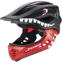 ROCKBROS Kinderfahrradhelm TT-32006 (Einzeln, Einzelhelm), Abnehmbarer Kinnschutz für flexible Nutzung als Integralhelm