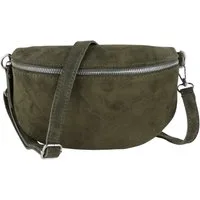 MIRROSI Bauchtasche Damen, Veloursleder, Made in Italy,Umhängetasche, Brusttasche (Schultertasche für jeden Anlass, 28x18x9 cm), Crossbody Bag, Schwarz, gemusterten& verstellbaren Schulterriemen