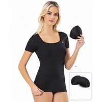 fashionshowcase Shirttop Damen Modal-Rippshirt mit Karree-Ausschnitt, Halbarm & Pads (mit Pads) Modal-Anteil für besonders weichen Griff