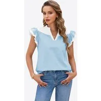 Imily Bela Blusentop Damen Kurzarmbluse mit Farbblock-Falten (Packung, 1-tlg., 1per-Pack) aus Baumwolle