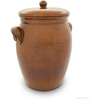 KERAZO Fermentationsglas 7L Rumtopf Einlegetopf Keramiktopf Mehrzwecktopf aus Steinzeug, braun, Keramik, Keramiktopf mit Henkel und Deckel