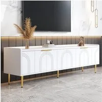 Merax Lowboard mit 3D-Türdesign (Fernsehschrank, 1 St., Stilvoller Stauraum für Wohnzimmer, Entertainmentbereich & mehr), TV-Schrank mit goldenen Griffen & Metallfüßen, 170x35x47.5 cm