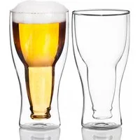Dimono Bierglas DIMONO Bierglas Glasflasche Effekt–Doppelwandiges invertiert Bierglas, 2-tlg., Borosilikatglas, Umgestülpte Bierflasche im Glas
