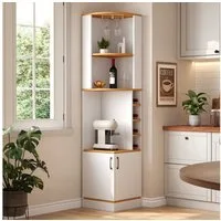 Flieks Eckschrank Hochschrank mit Weinglasregal, Gläserhalter, Ablagen und 2 Türen (40×40×182 cm, 1-St) Mehrzweckschrank Eckregal Küchenschrank Landhausstil Weiß