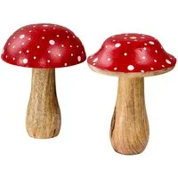 Levandeo® Dekoobjekt, 2er Set Deko Fliegenpilz Holzdeko Mango Braun Rot Tischdeko Herbst