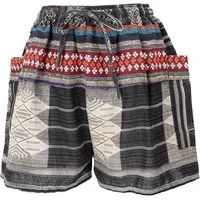 Guru-Shop Hose & Shorts Kurze Boho Hose, Ethnostyle Shorts - schwarz/bunt