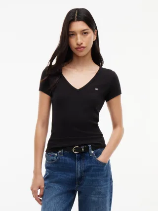 Tommy Jeans (PVH Group) - TJW SLIM ESSENTIAL RIB V SS Black - Gr. - XS