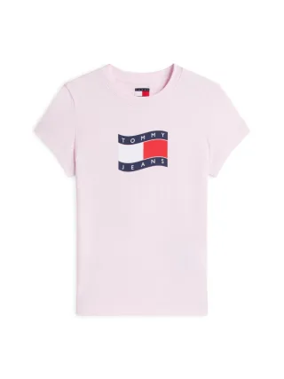 Tommy Jeans - Tommy Hilfiger T-Shirt mit Logo-Print im Slim Fit pink - Gr. - L