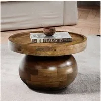 FINEBUY Couchtisch FB102673 Mango Sofatisch Massivholz Braun 50 cm Wohnzimmertisch Rund (50x50x30,5 cm Sofatisch Mango Massivholz Walnuss), Wohnzimmertisch Rund, Kaffeetisch Modern