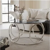 Celya Couchtisch 80CM Runder Moderner Glastisch mit Verchromt Metallgestell (6 mm starke Tischplatte aus gehärtetem Glas)